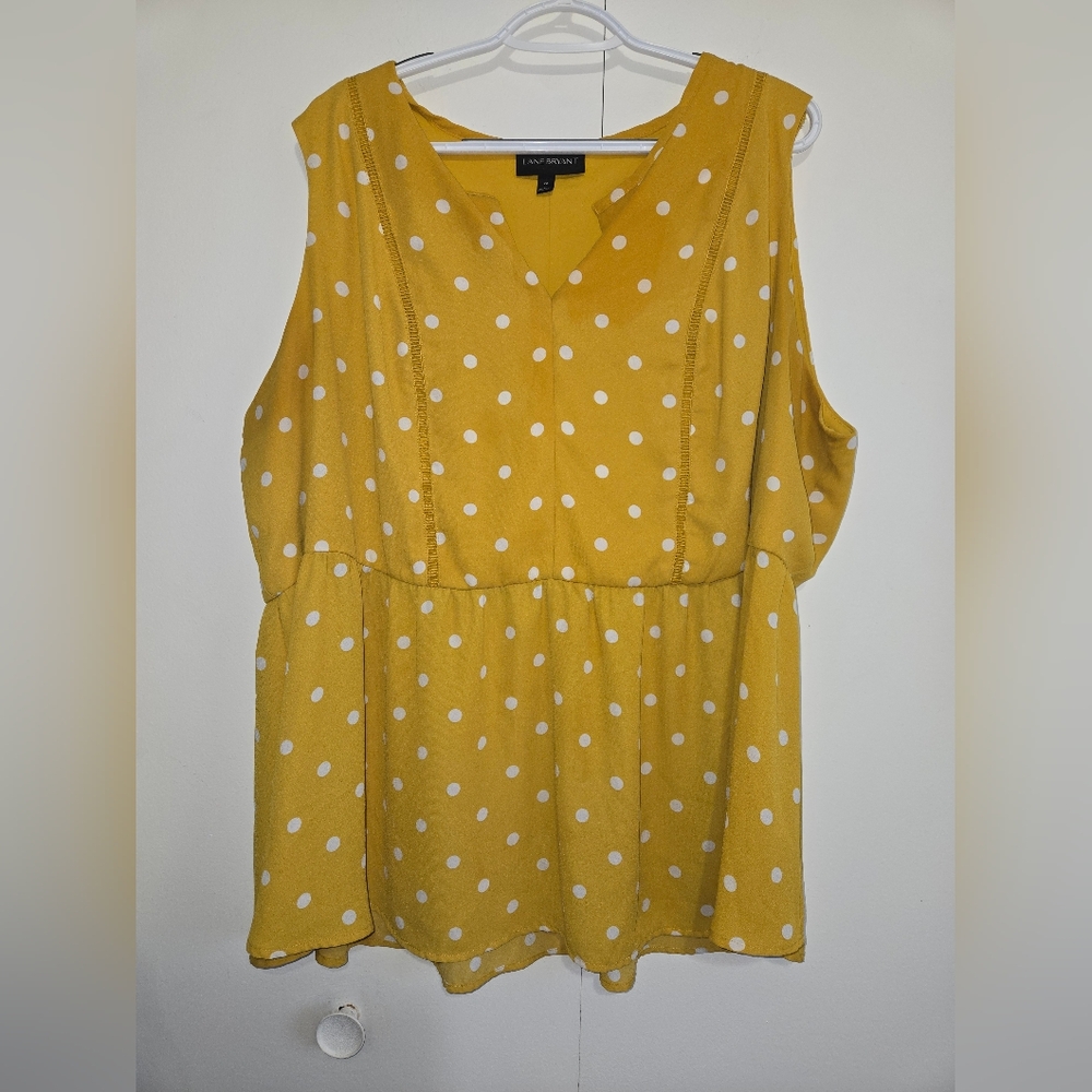 Lane Bryant Women's Mustard Polka Dot Babydoll Sleeveless Blouse - Size 22